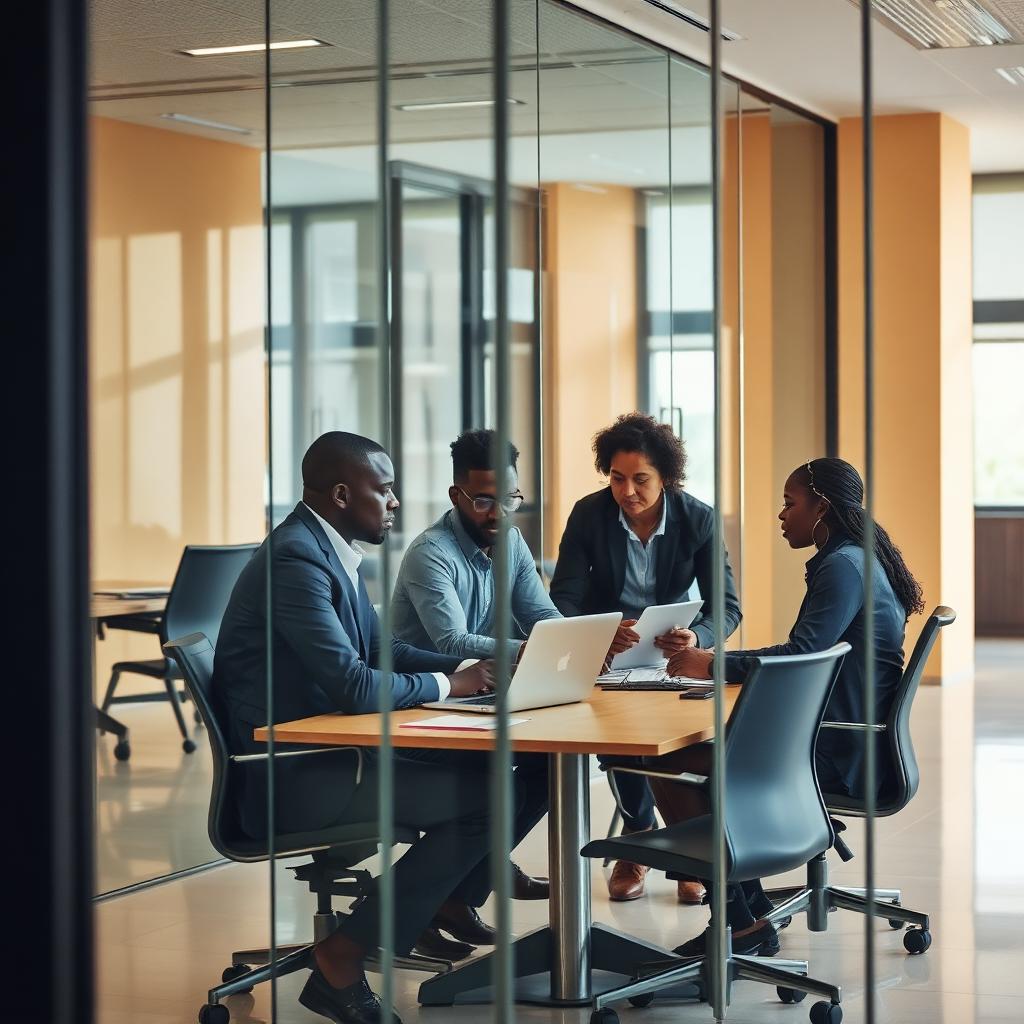 Team of Nigerian business professionals collaborating around a conference table in a modern office