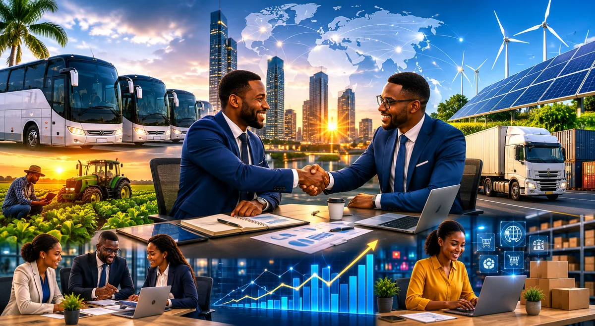 African business professionals in investment partnership across sectors