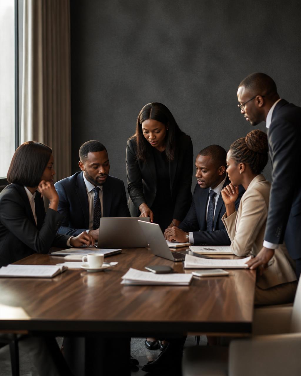 Ashflex consultants collaborating around a boardroom table in Nigeria